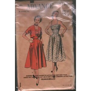 Vintage Advance 5180 Sewing Pattern Sun Dress Scalloped Bolero Jacket Size 14